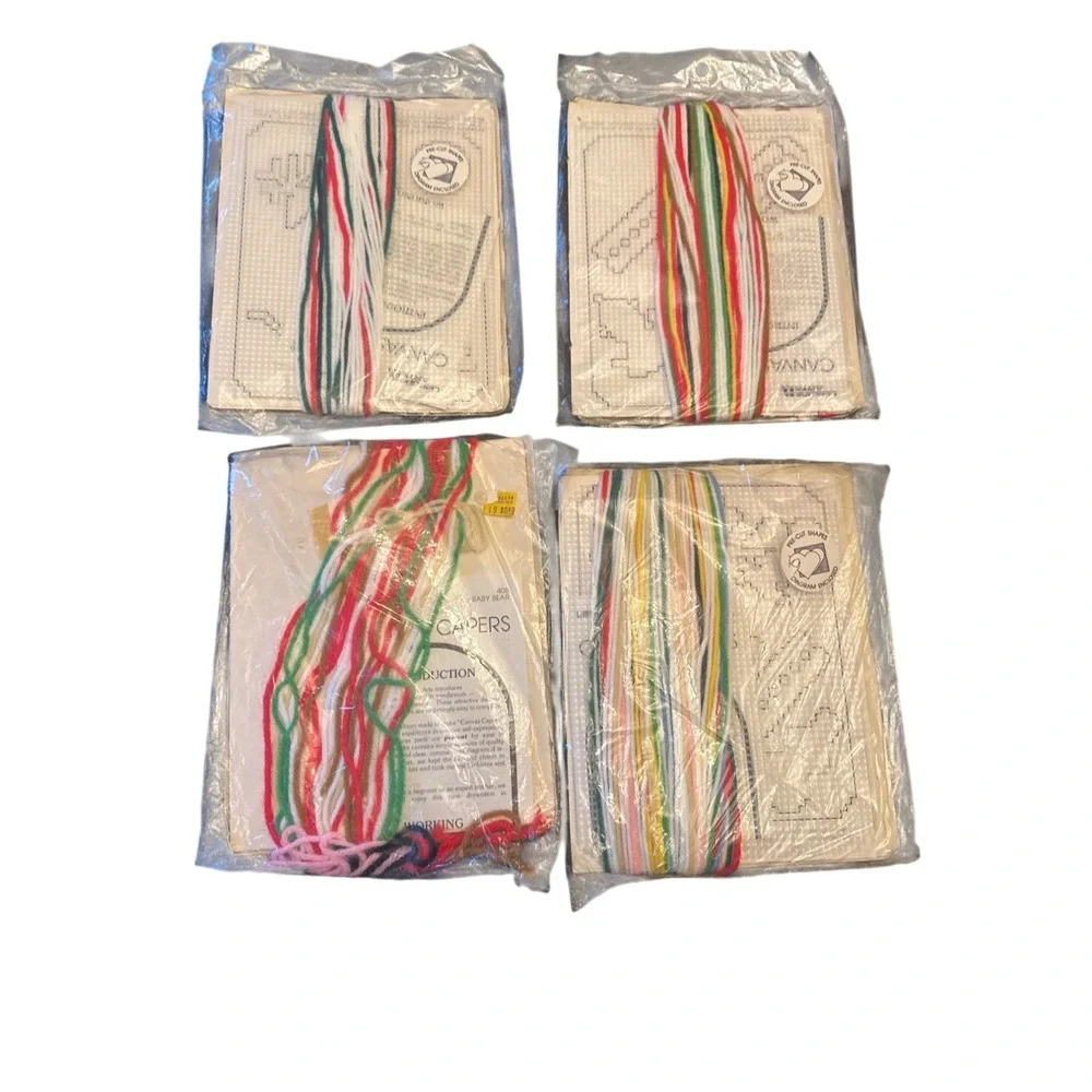 Vintage Canvas Capers Christmas Craft Ornament Kits By Dick Martin 1984 Lot of 4